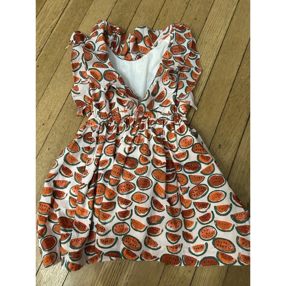 Crewcuts Dress Girls 5 Watermelon 100% Cotton Ruffle Twirl Flutter Sleeveless